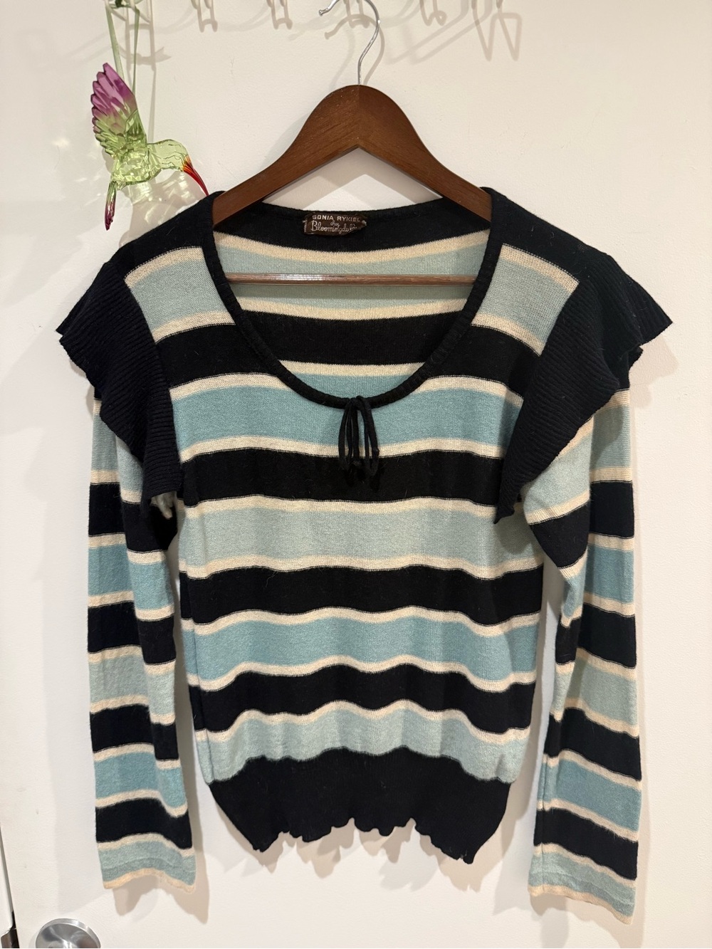 Sonia Rykiel Striped Scoop Neck Sweater — Black, Light Blue & Cream